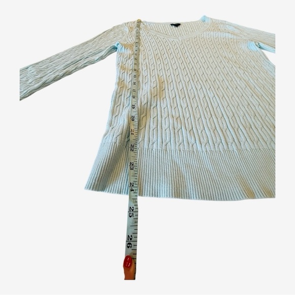 Talbots Sweater Powder Blue V-Neck Cable Knit Pima Pullover Cotton 3/4 Sleeve L - Picture 6 of 13